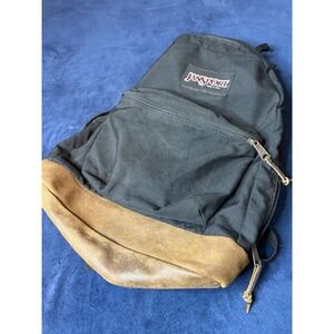 Vtg 1992 JanSport Black Leather Bottom Backpack OG Y2K Made in USA